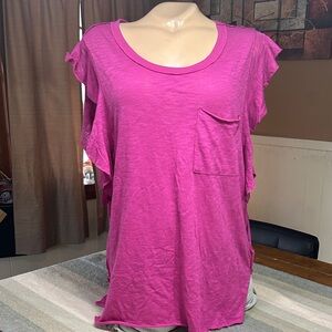 We The Free Bright Pink Ruffle Sleeve Pocket Tank- So Easy Flutter Sleeve size M